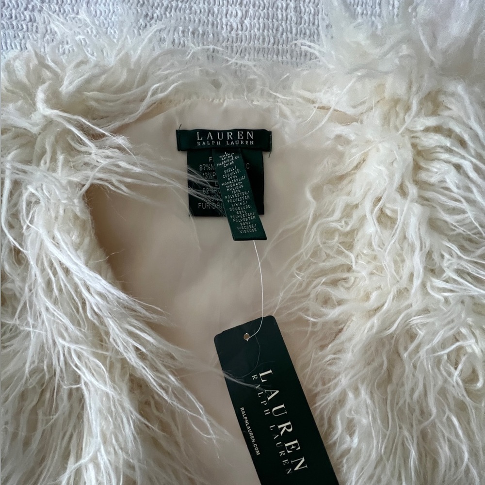 Ralph Lauren Cream Faux Fur Vest Size L NWT